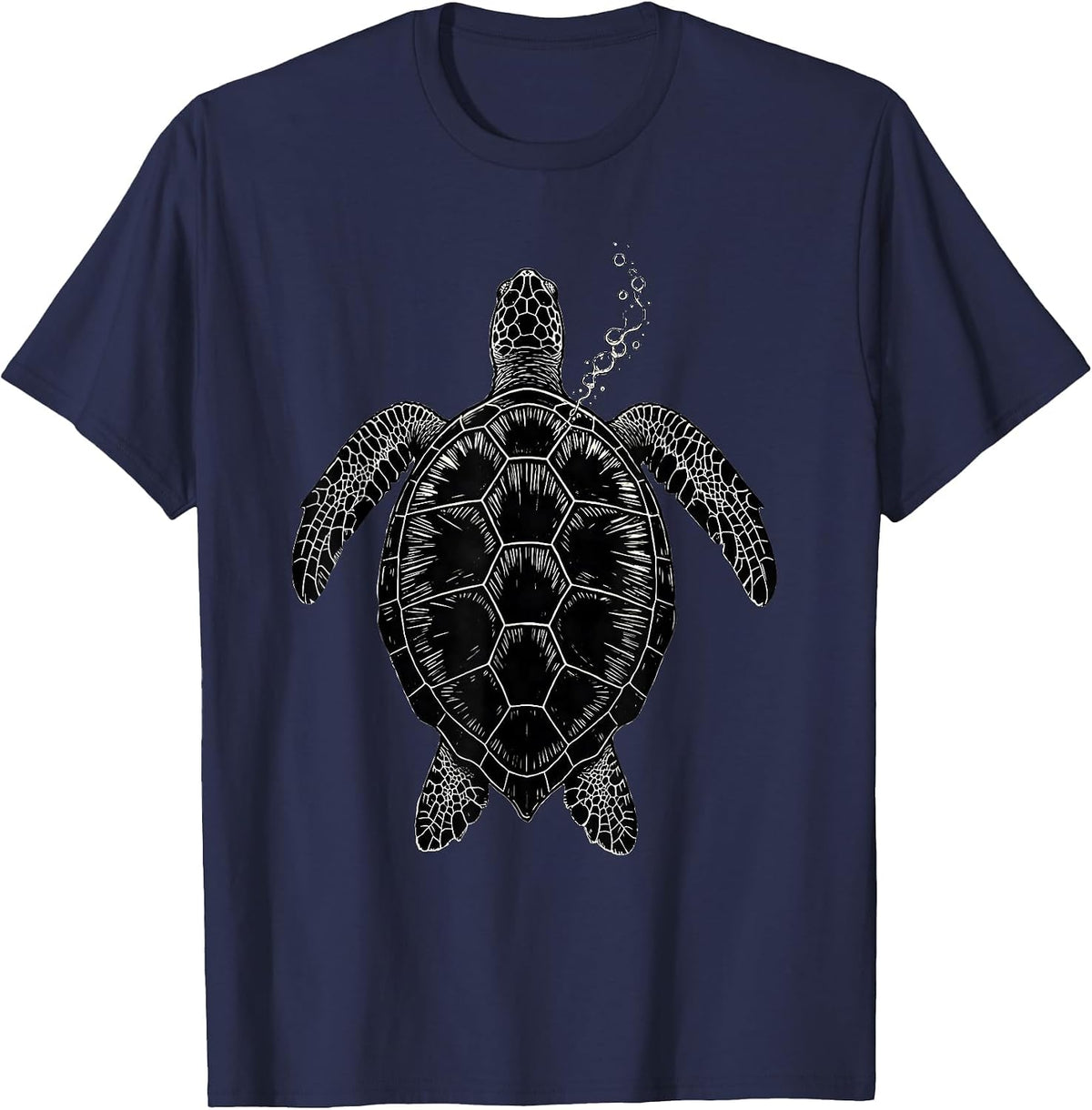 Sea Turtle Scratchboard Ocean Animal Beach Art T-Shirt - Navy Blue