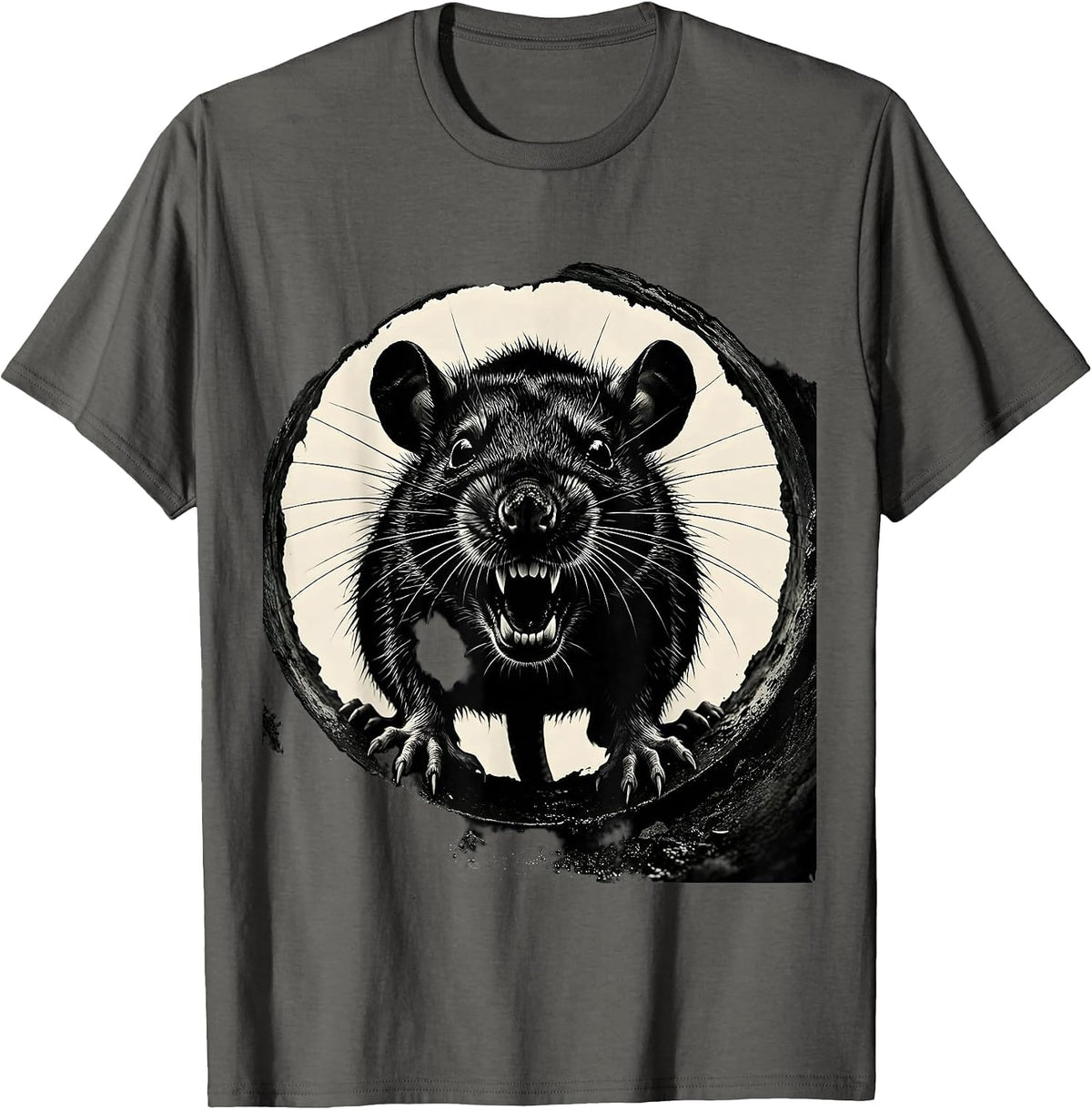 Feral Rat Sewer Drain Dark Urban Graphic T-Shirt - Asphalt Grey