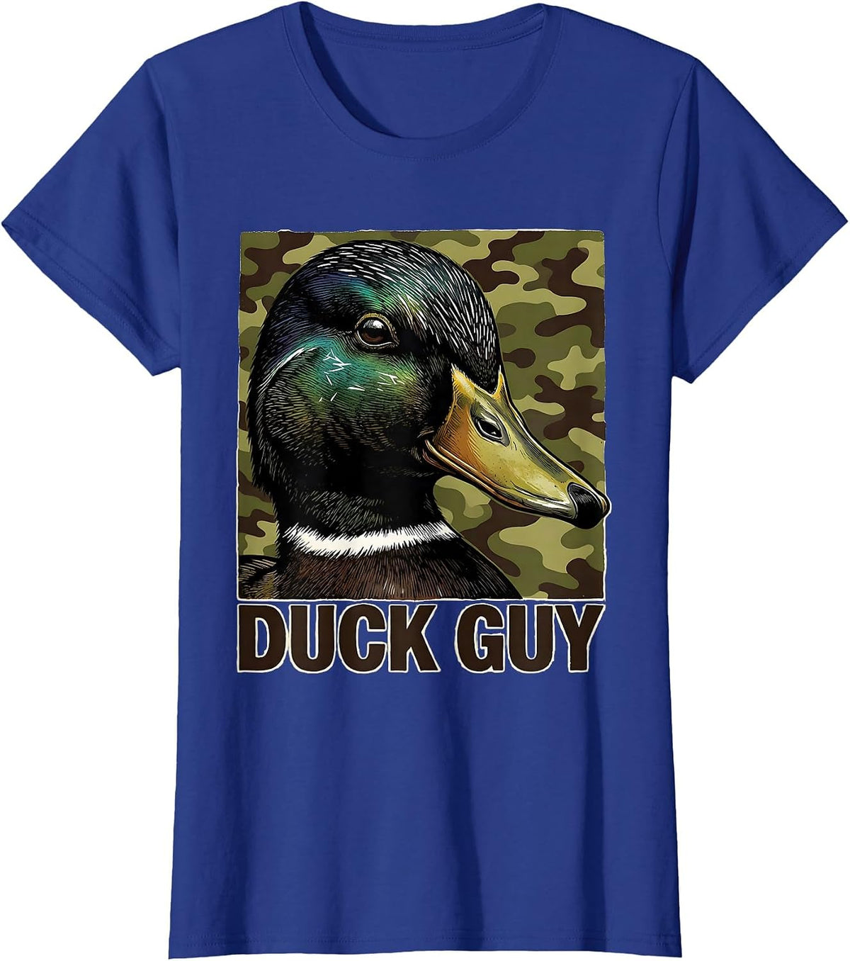 Women's Duck Guy Linocut Funny Youth Hunting Camo Dad Gift T-Shirt - Royal Blue