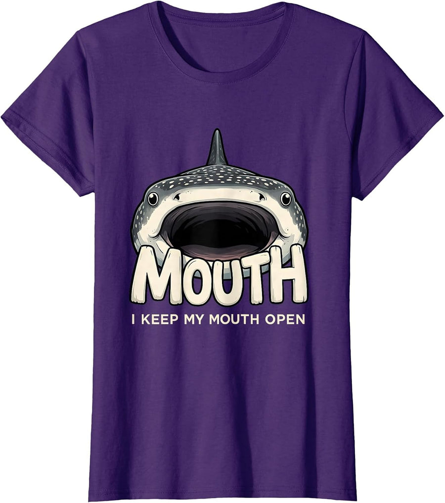 Women's I Keep My Mouth Open Funny Whale Shark Ocean Animal Lover T-Shirt - Purple