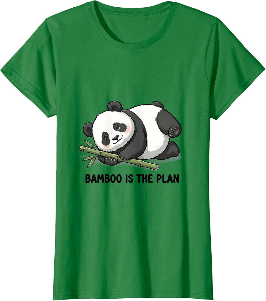Women's Bamboo Is The Plan Cute Kawaii Panda Fan Humor T-Shirt - Kelly Green