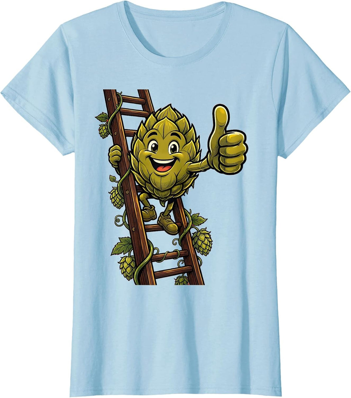 Hop Vine Ladder Climbing Beer Art T-Shirt - Baby Blue