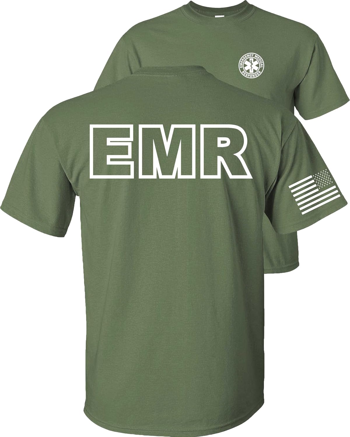 FAIR GAME EMR T-Shirt Emergency Medical Responders BAF Flag - Emr-m.green-white Design