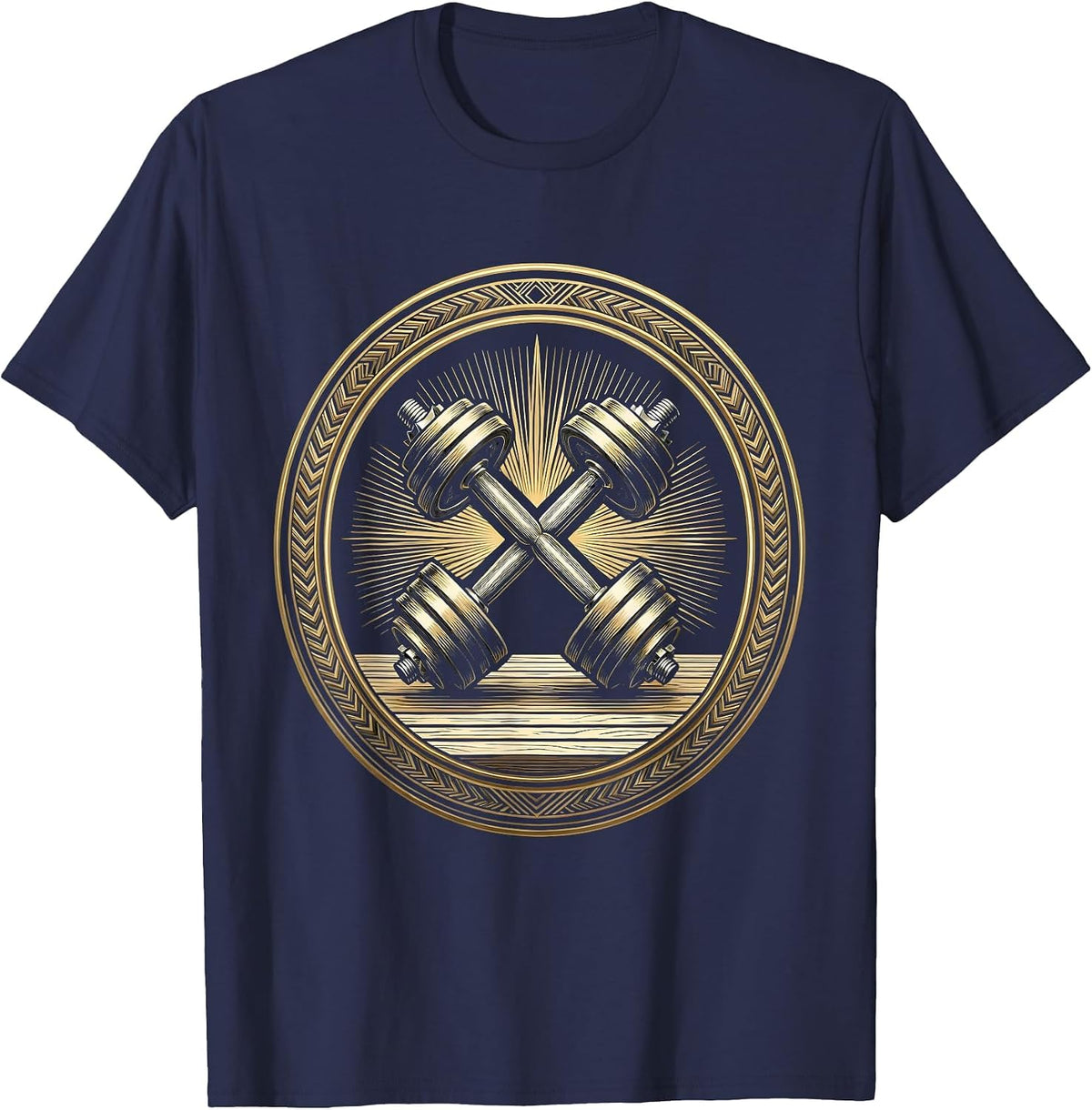 Vintage Classic Dumbbell Weights Gym Illustration T-Shirt - Navy Blue