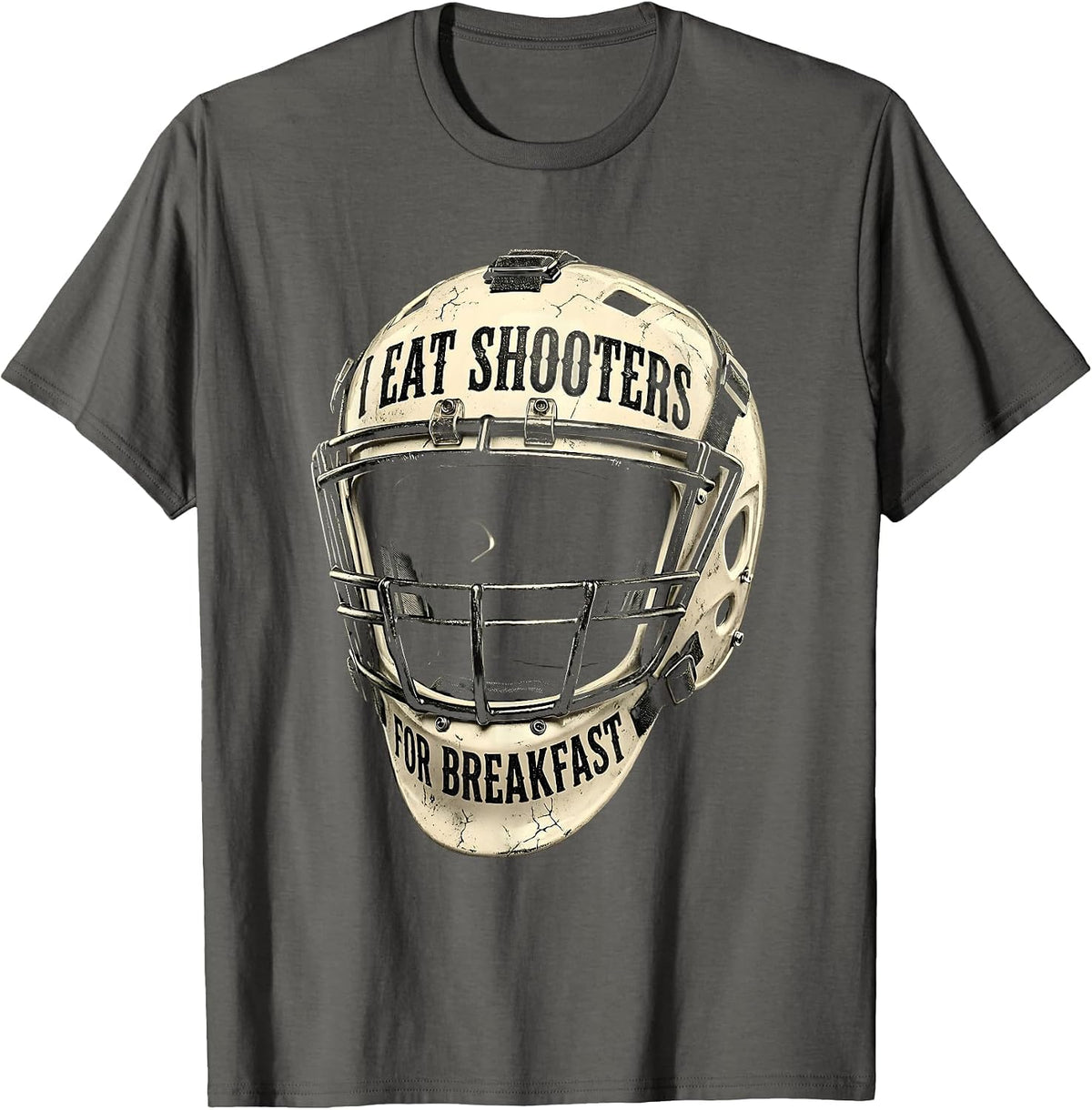 I Eat Shooters For Breakfast Goalie Design T-Shirt - Asphalt Grey