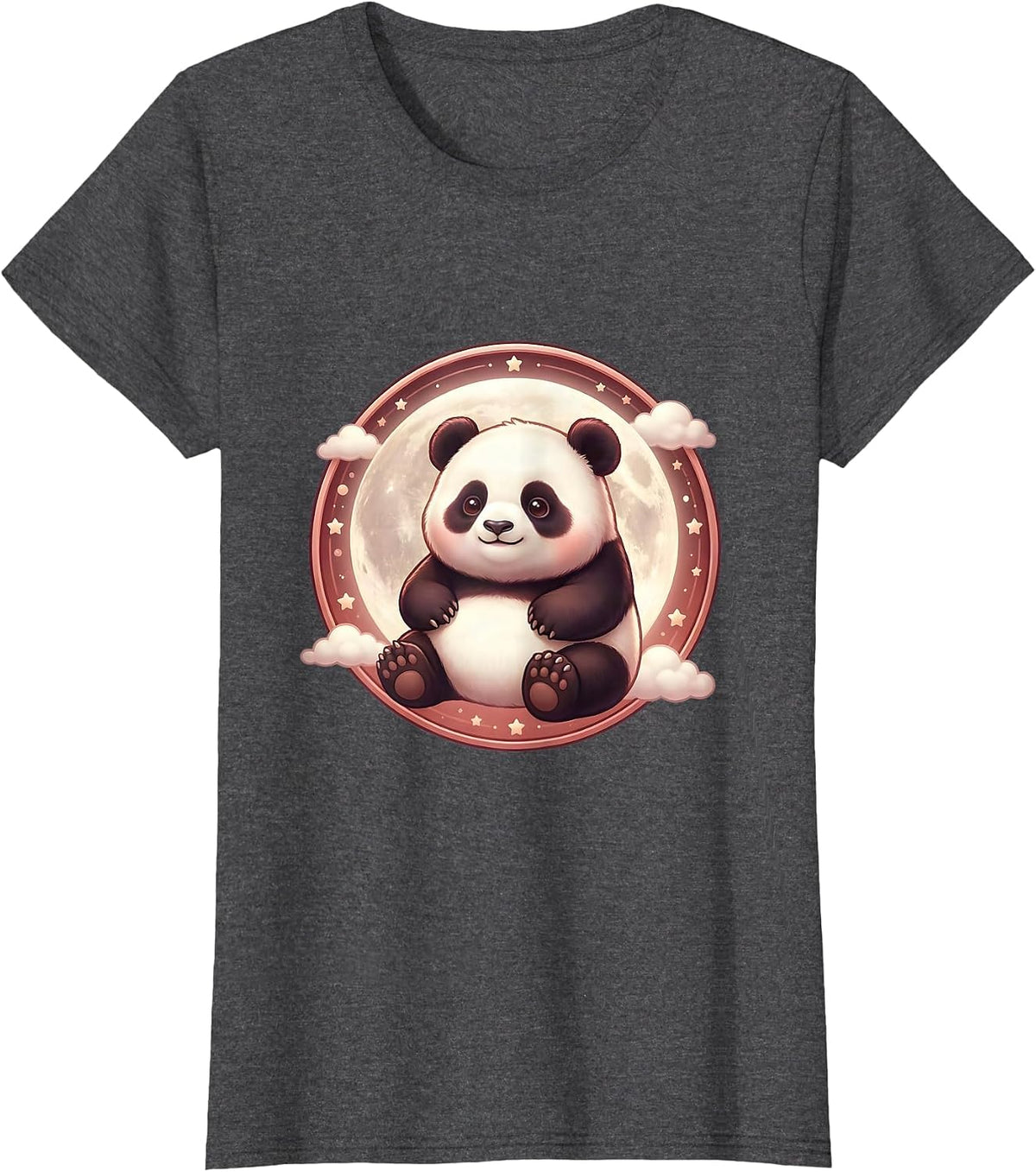 Women's Panda Silhouette Red Moon Graphic Design T-Shirt - Dark Heather Grey