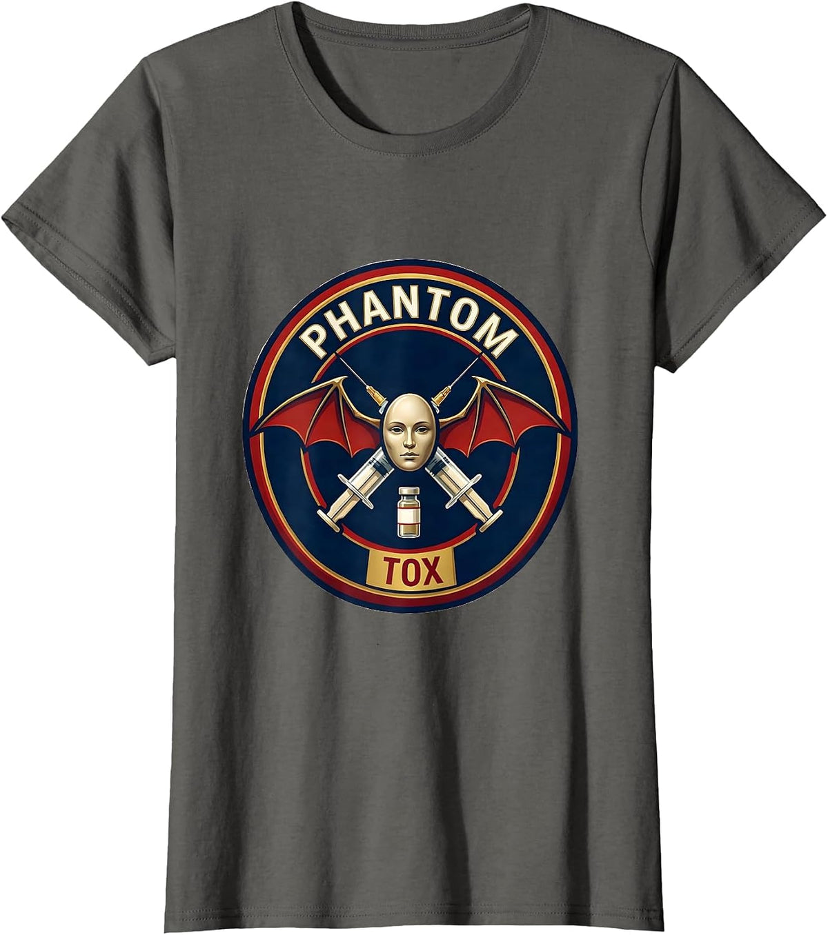 Women's Phantom Tox Aesthetic Nurse Injector Halloween Humor T-Shirt - Asphalt Grey