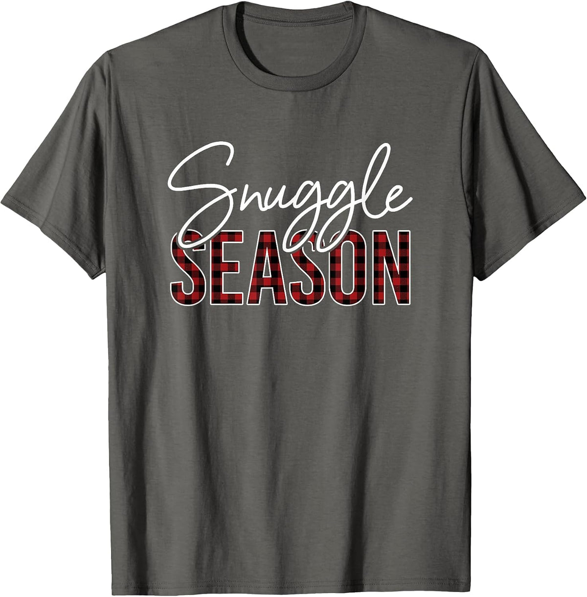 Snuggle Season - Red Black Buffalo Plaid T-Shirt - Asphalt Grey
