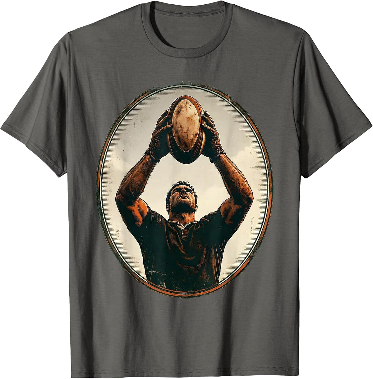 Rugby High Ball Catch Graphic Design T-Shirt - Asphalt Grey