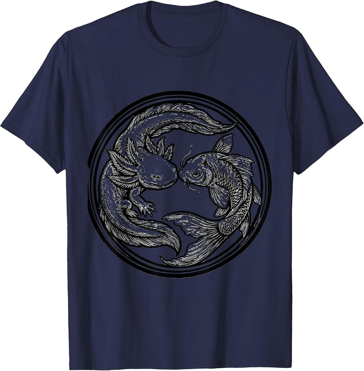 Men's Axolotl vs Koi Fish Showdown Graphic T-Shirt - Navy Blue