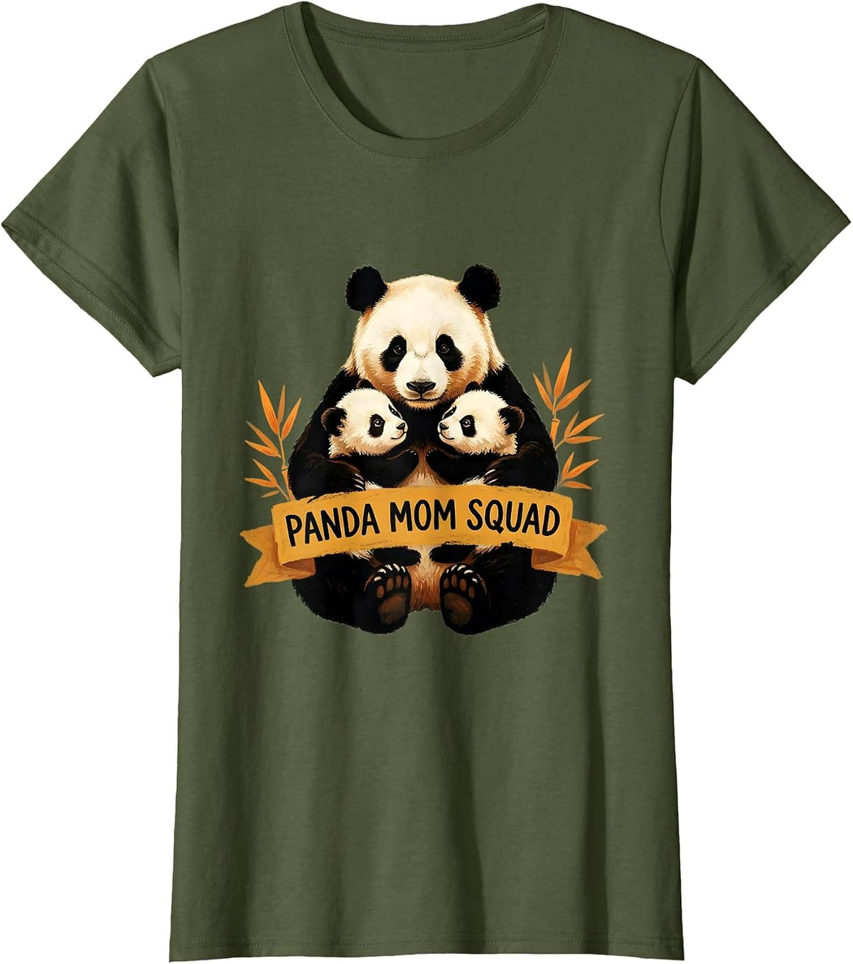 Women's Panda Mom Squad Cute Bear Lover Design T-Shirt - Olive Green