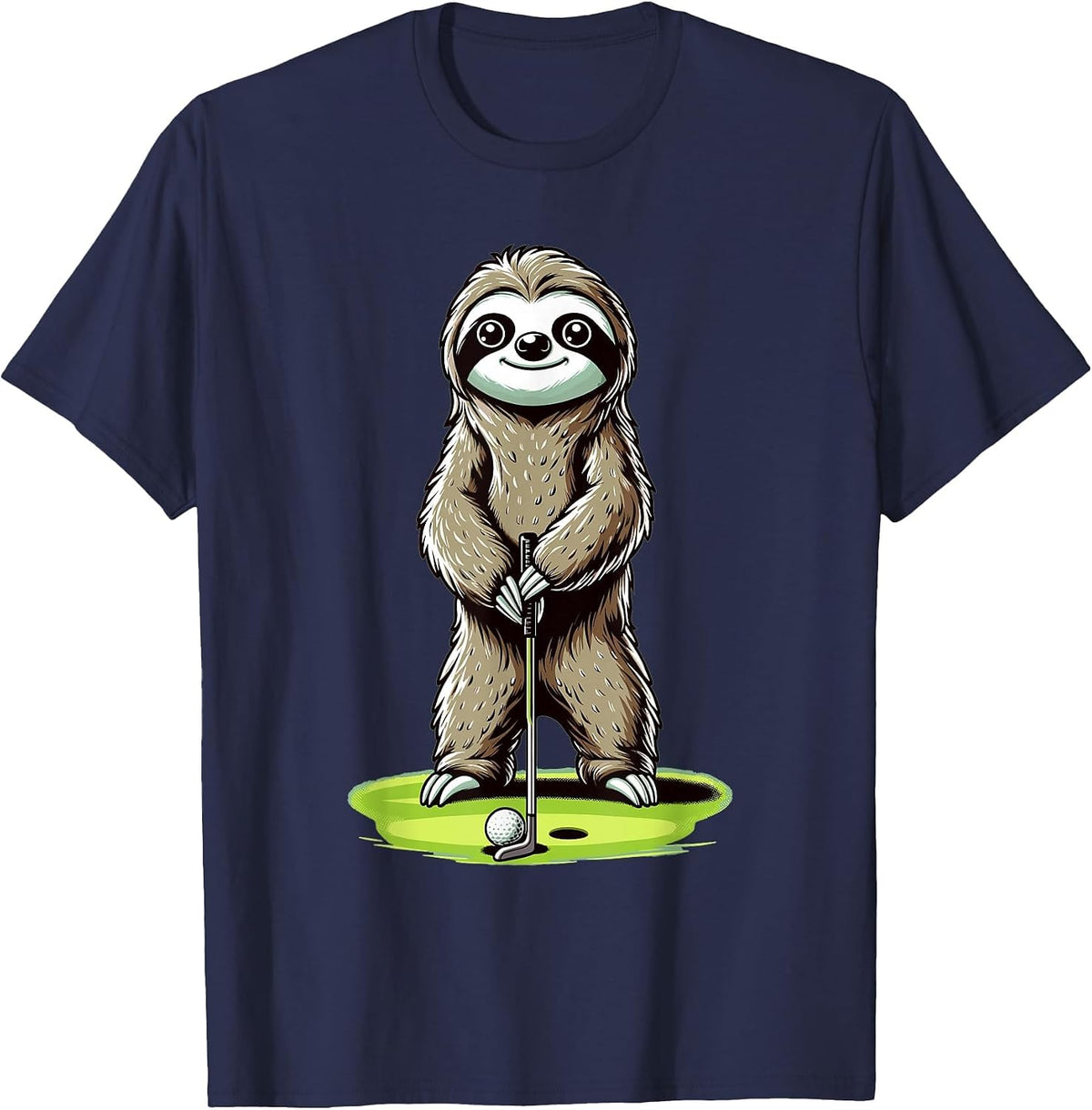 Sloth Playing Golf Funny Golfing Lover Golfer T-Shirt - Navy Blue