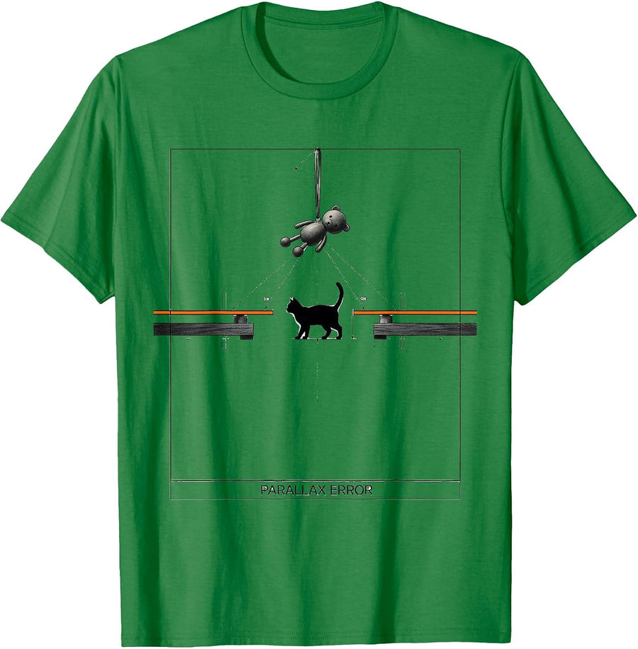Men's Parallax Error Funny Cat Physics Humor Science Teacher Gift T-Shirt - Kelly Green