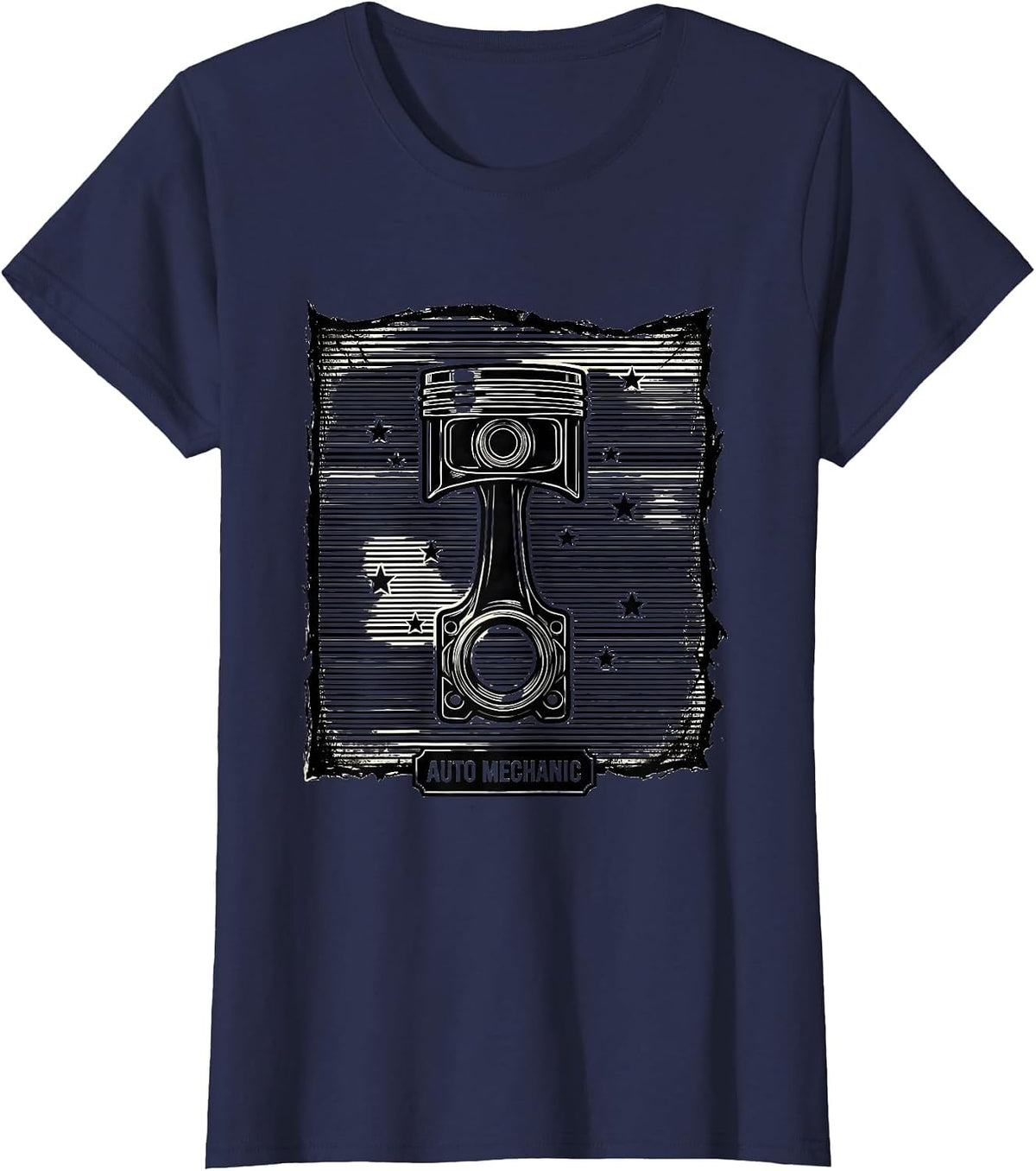 Women's Auto Mechanic Patriotic Flag Line Art Car Mechanic Gift T-Shirt - Navy Blue