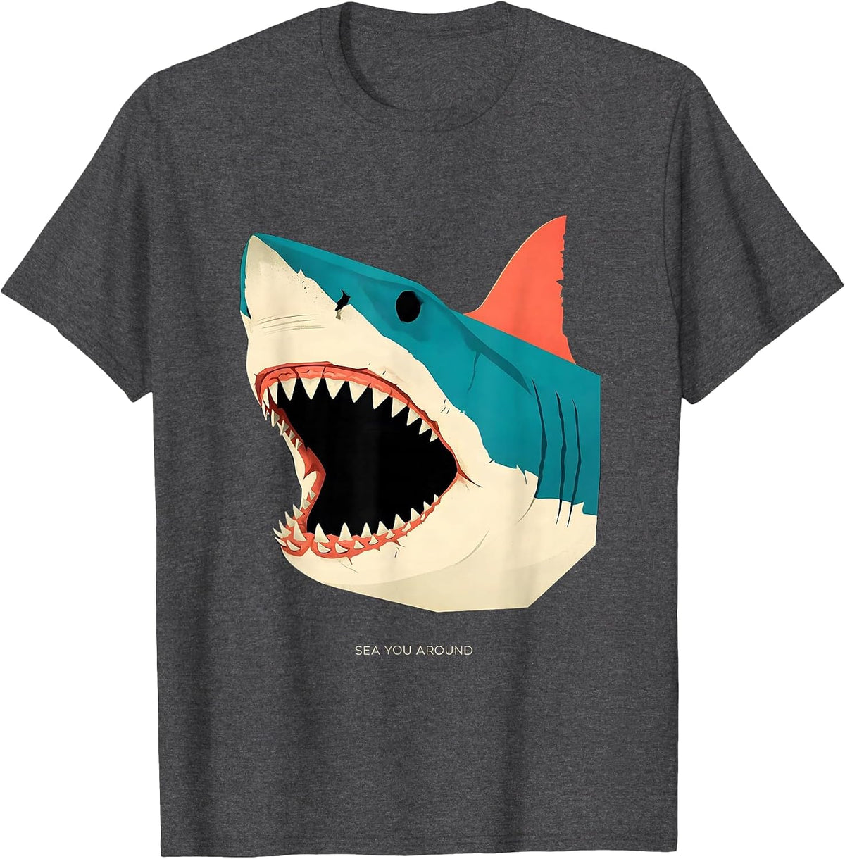 Men's Sea You Around Midcentury Modern Shark Head Novelty Humor T-Shirt - Dark Heather Grey