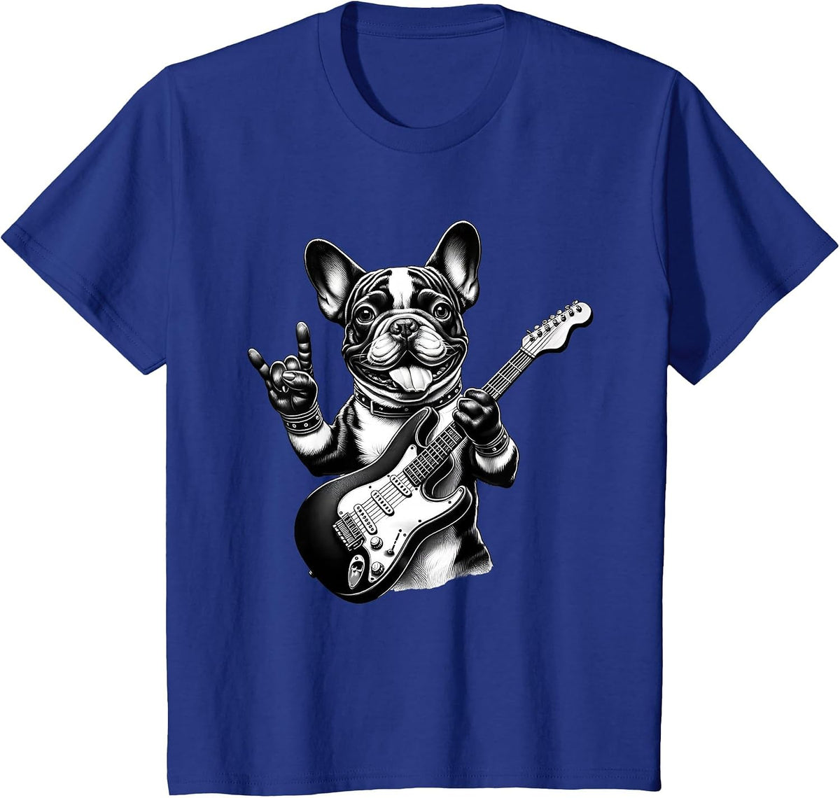 French Bulldog Playing Electric Guitar Rock Star Frenchie T-Shirt - Royal Blue