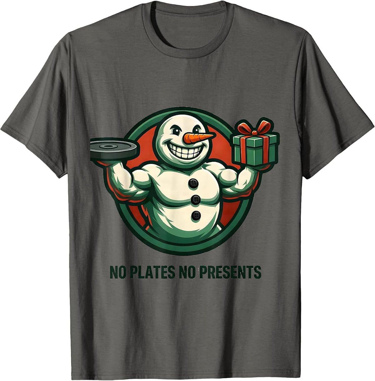 Men's No Plates No Presents Funny Christmas Gym Weightlifting T-Shirt - Asphalt Grey