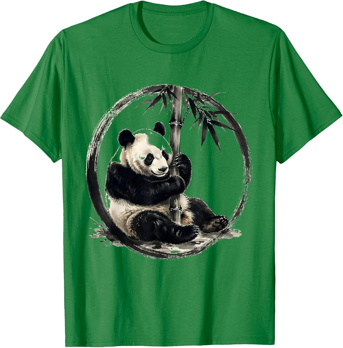 Men's Sleeping Panda Curled Around Bamboo Stalk T-Shirt - Kelly Green