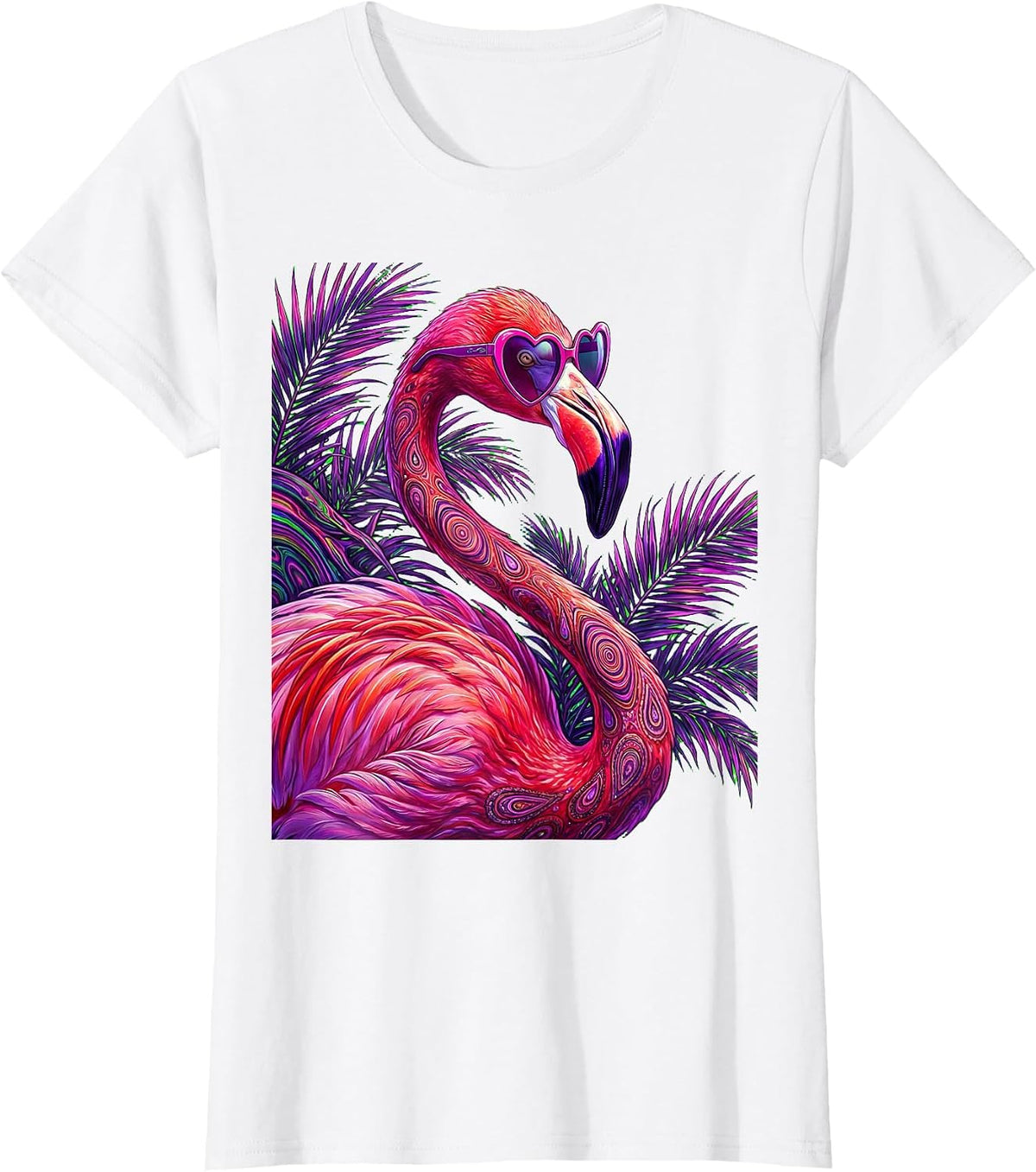 Neon Flamingo Sunglasses Retro 80s Design T-Shirt - White
