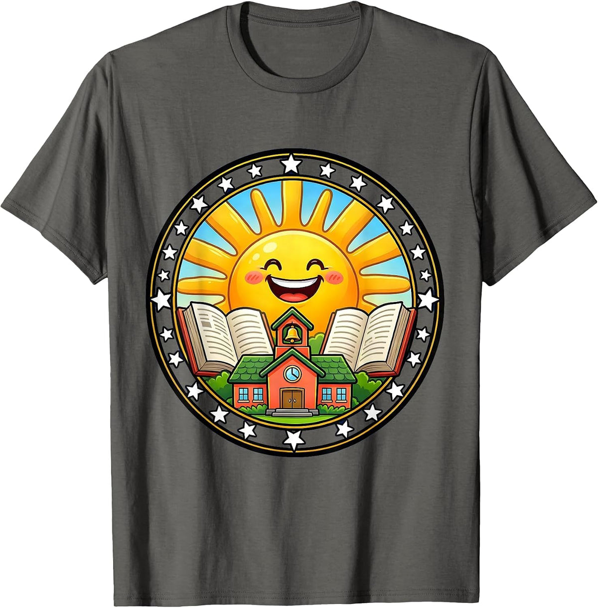 Cheerful Sunrise Over a Learning Classroom T-Shirt - Asphalt Grey