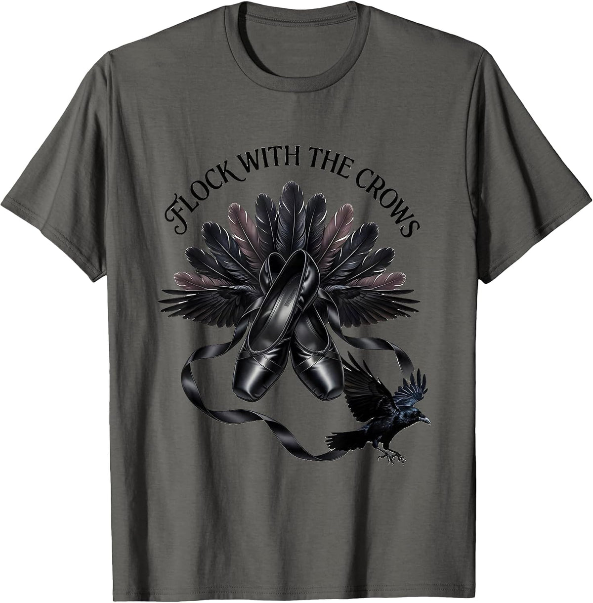 Flock With The Crows Dark Bird Lover Design T-Shirt - Asphalt Grey