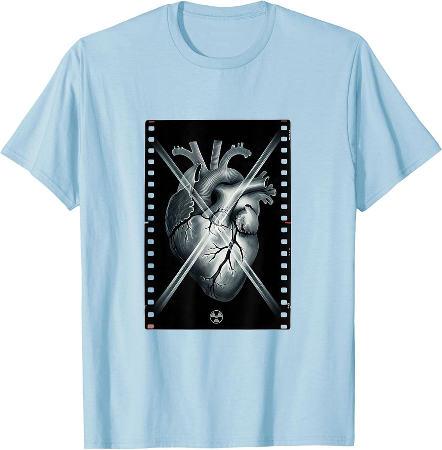 Men's Radiographic Heart X-Ray Beam Minimalist Radiology Tech T-Shirt - Baby Blue