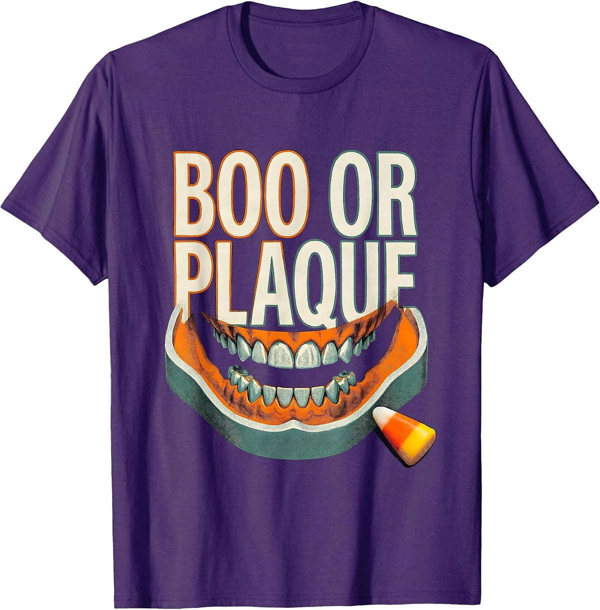 Boo Or Plaque Funny Dental Hygienist Halloween Work Humor T-Shirt - Purple