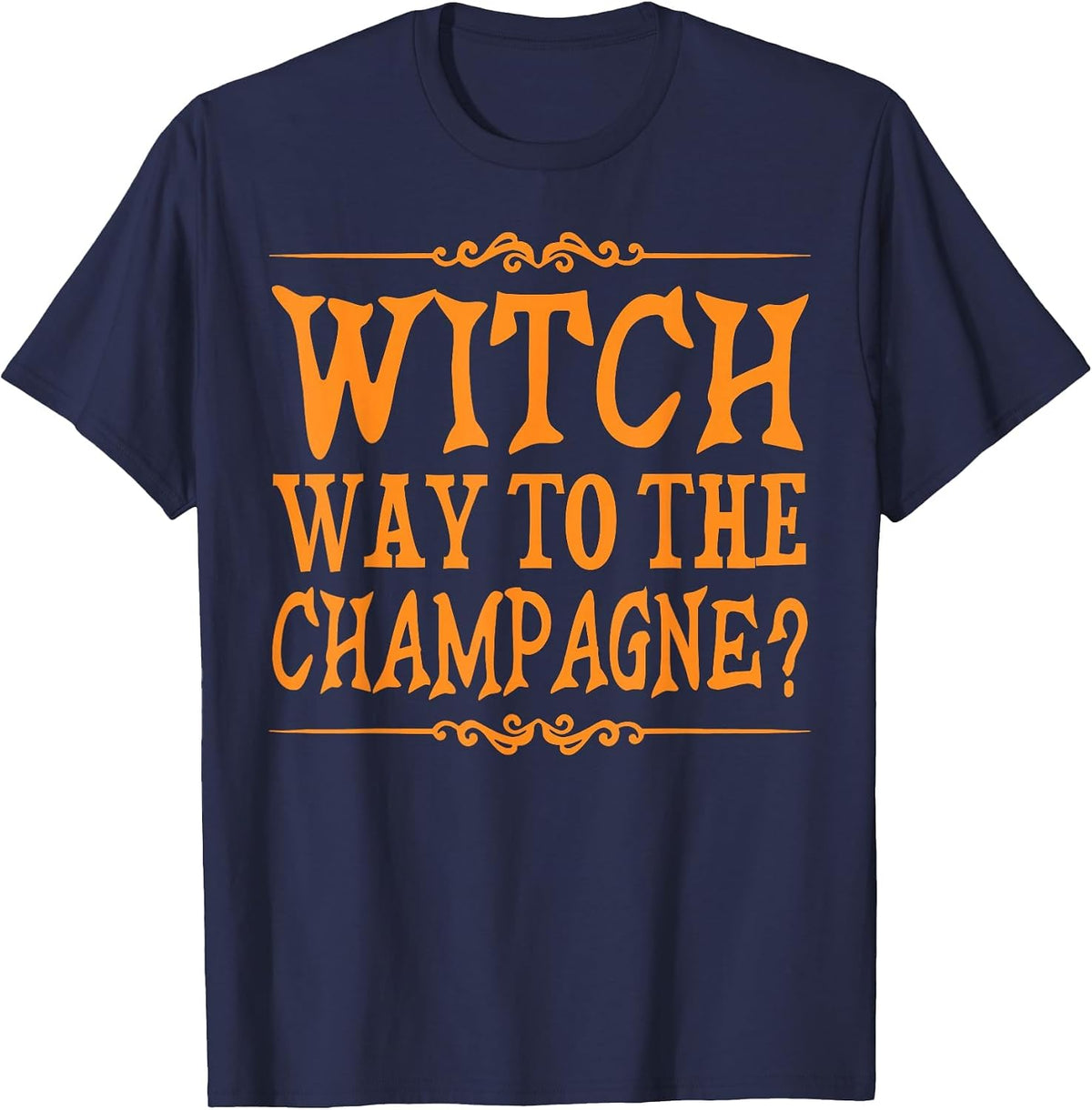 Witch Way to The Champagne Pumpkin Spice Drink Halloween T-Shirt - Navy Blue