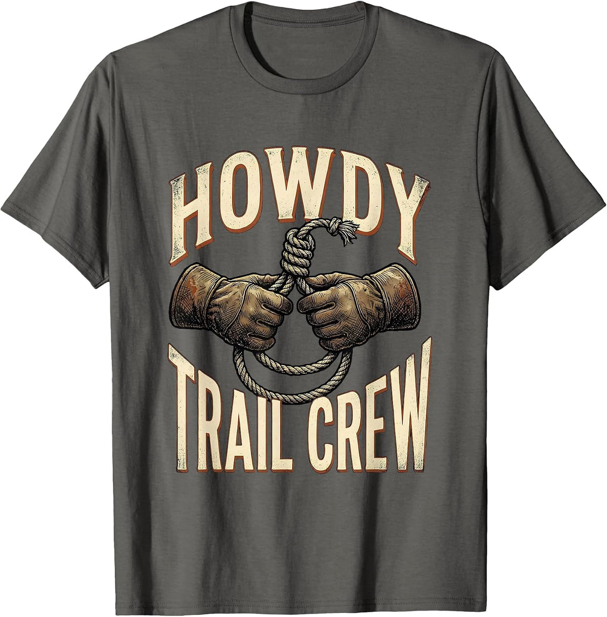 Howdy, Trail Crew Vintage Western Cowboy Cowgirl Rodeo Pride T-Shirt - Asphalt Grey