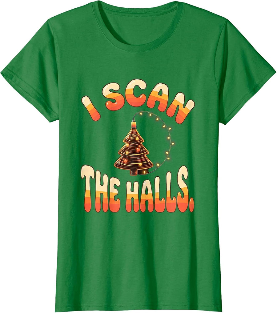 Women's I Scan The Halls Retro 70s Sonographer Ultrasound Tech T-Shirt - Kelly Green