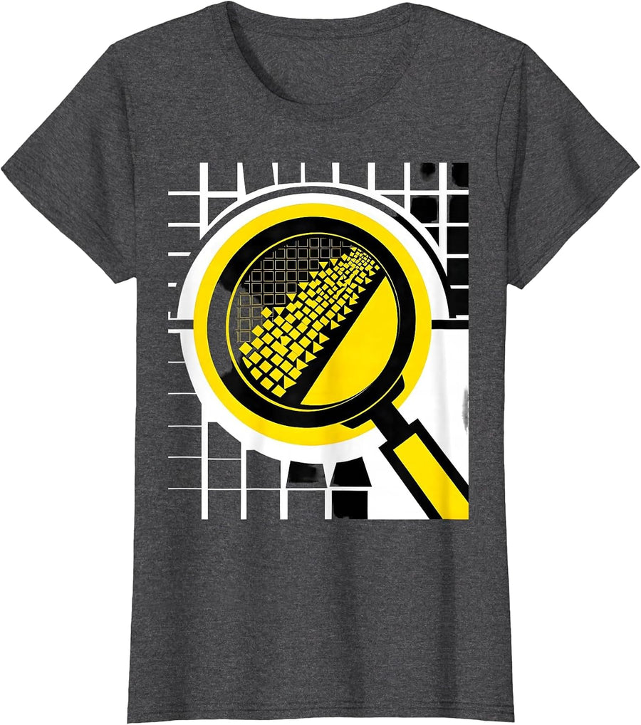 Women's Math Teacher Magnifying Glass Number Patterns T-Shirt - Dark Heather Grey