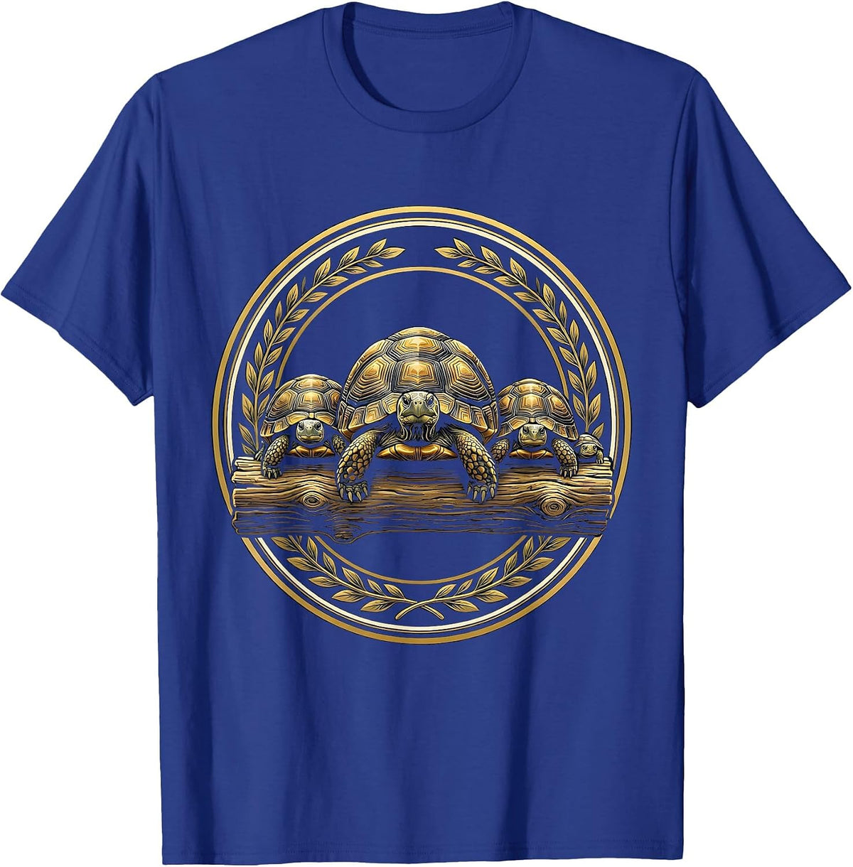 Men's Family of Turtles Stacked on a Log Illustration T-Shirt - Royal Blue