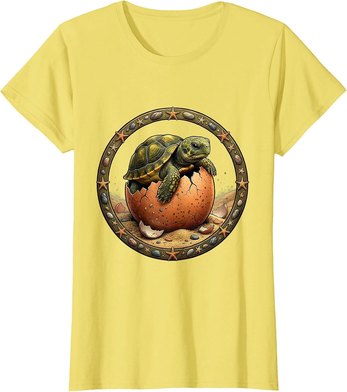Baby Turtle Hatching From Egg Illustration T-Shirt - Lemon Yellow