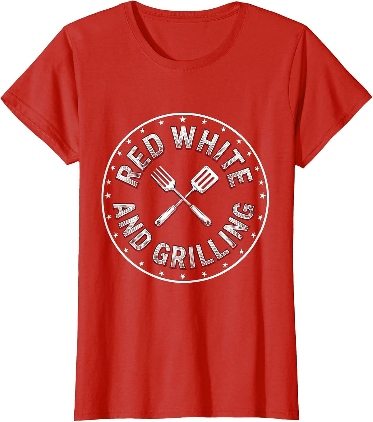 Red White and Grilling July 4th BBQ Design T-Shirt - Red