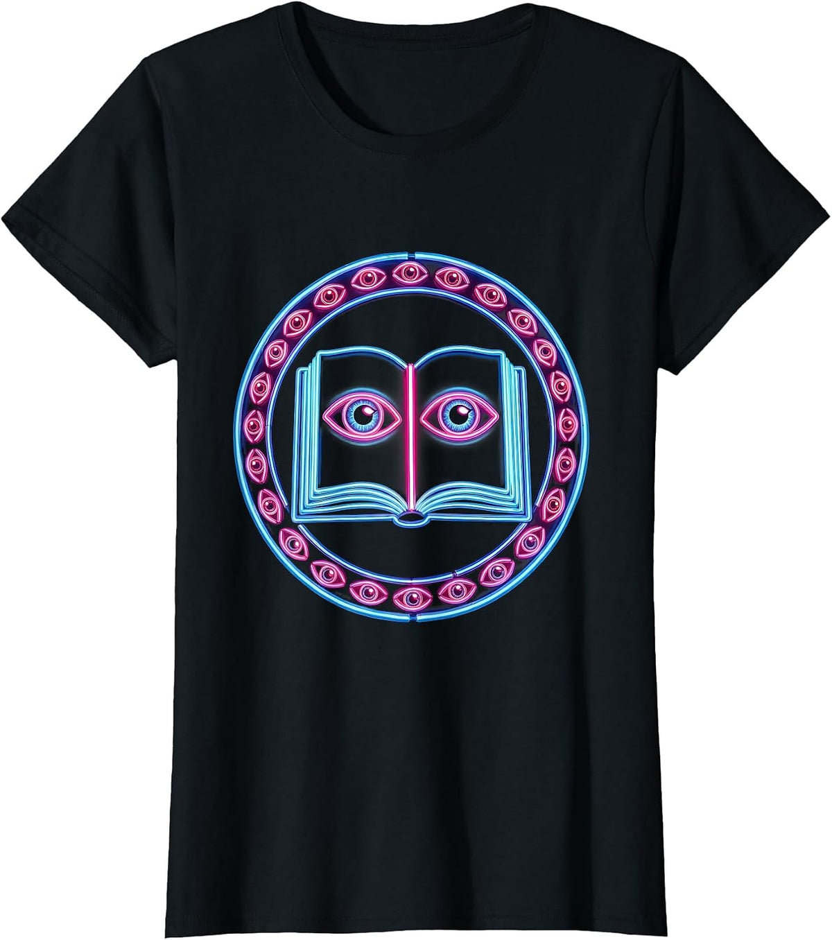 Big Brother Surveillance Open Book Eye Illustration T-Shirt - Black