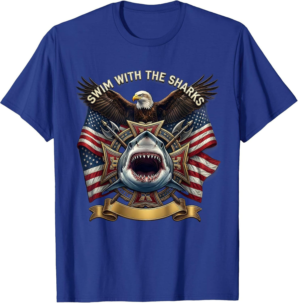 Swim With The Sharks Animal Kingdom Design T-Shirt - Royal Blue
