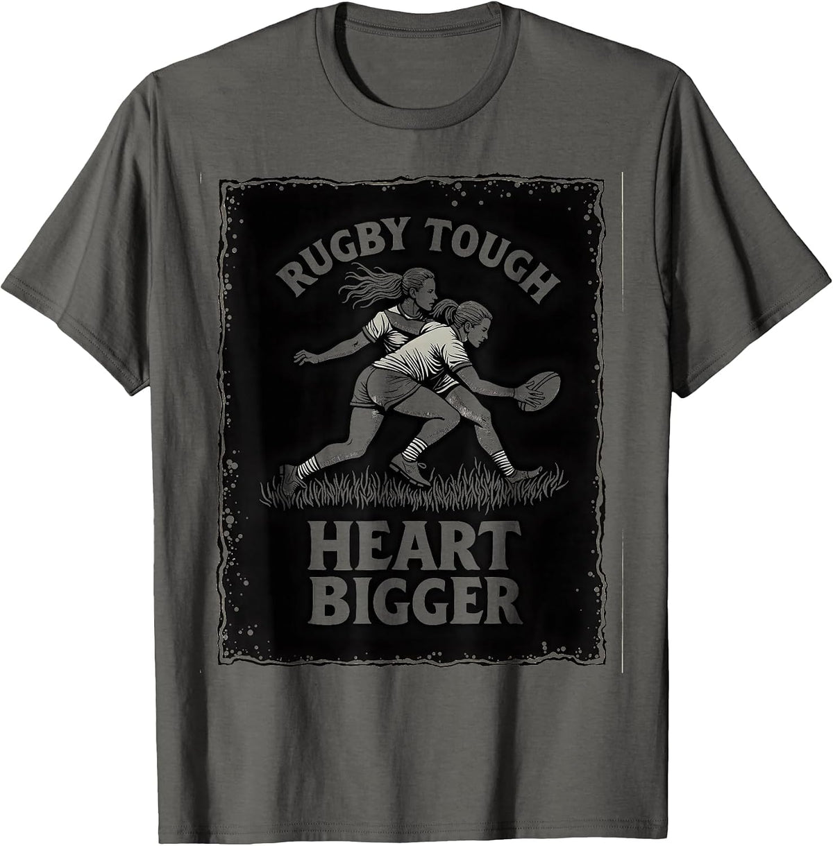 Rugby Tough Heart Bigger Women's Rugby Design T-Shirt - Asphalt Grey
