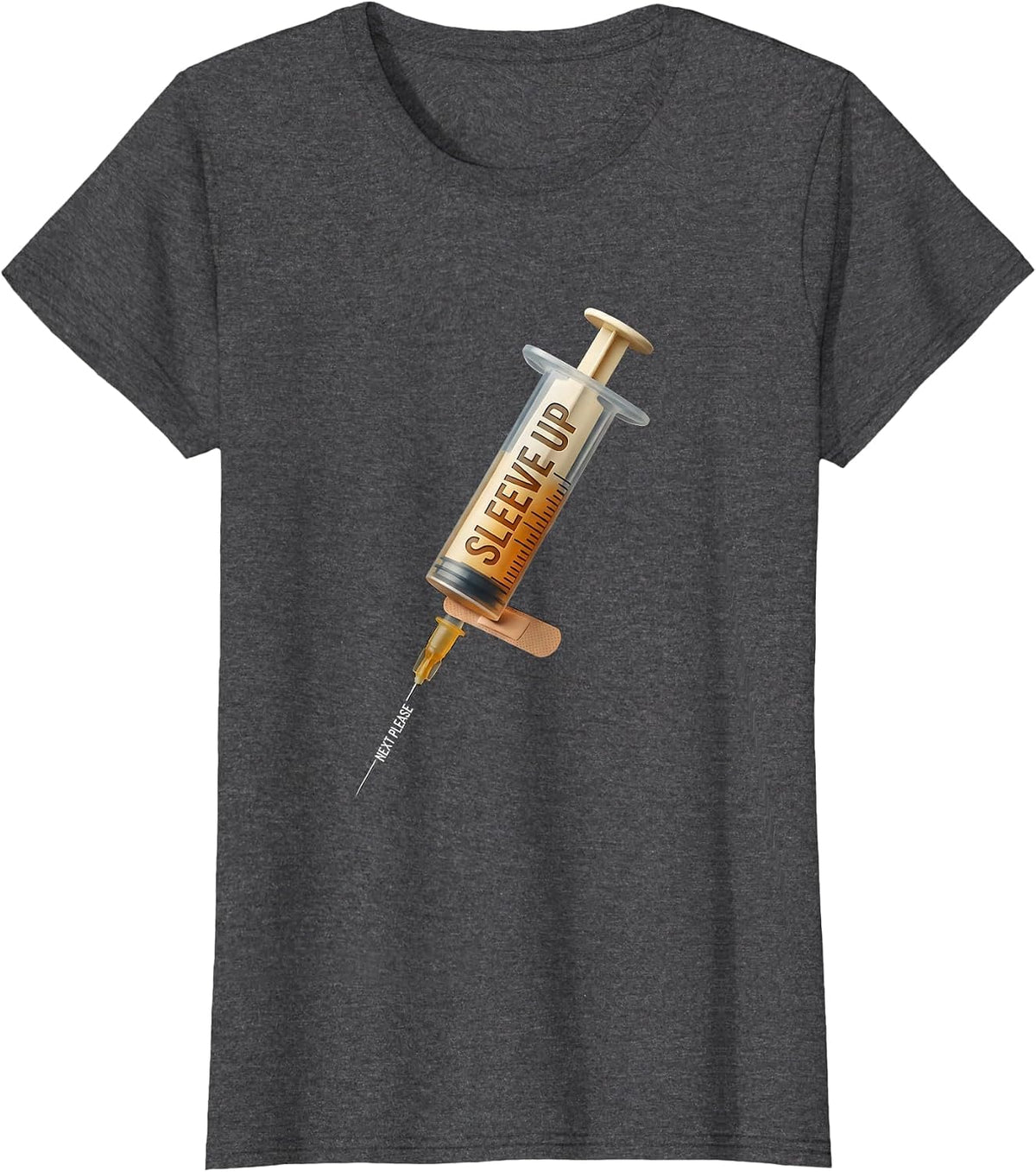 Women's Sleeve Up, Next Please Funny Nurse Doctor Vaccine Humor T-Shirt - Dark Heather Grey