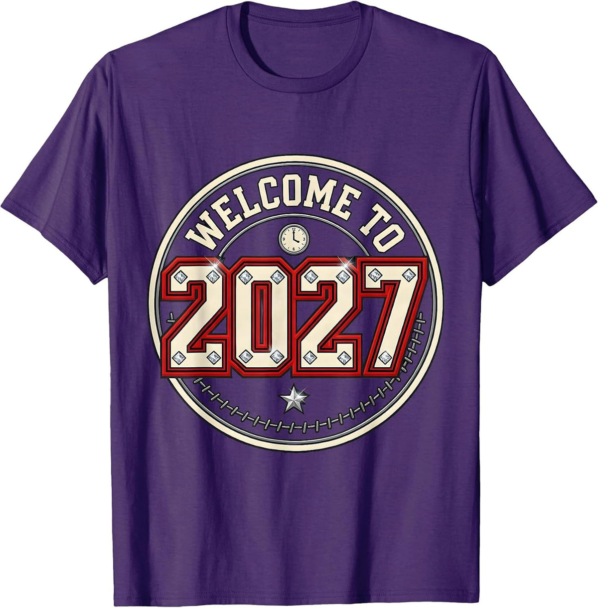 Welcome To 2027 Sparkle Varsity Novelty Party Wear T-Shirt - Purple