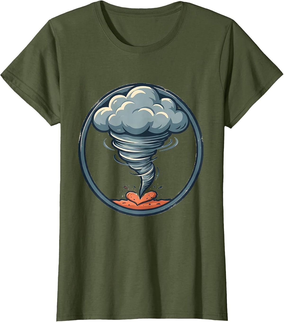 Women's Round Tornado Badge Storm Chaser Meteorology Enthusiast T-Shirt - Olive Green