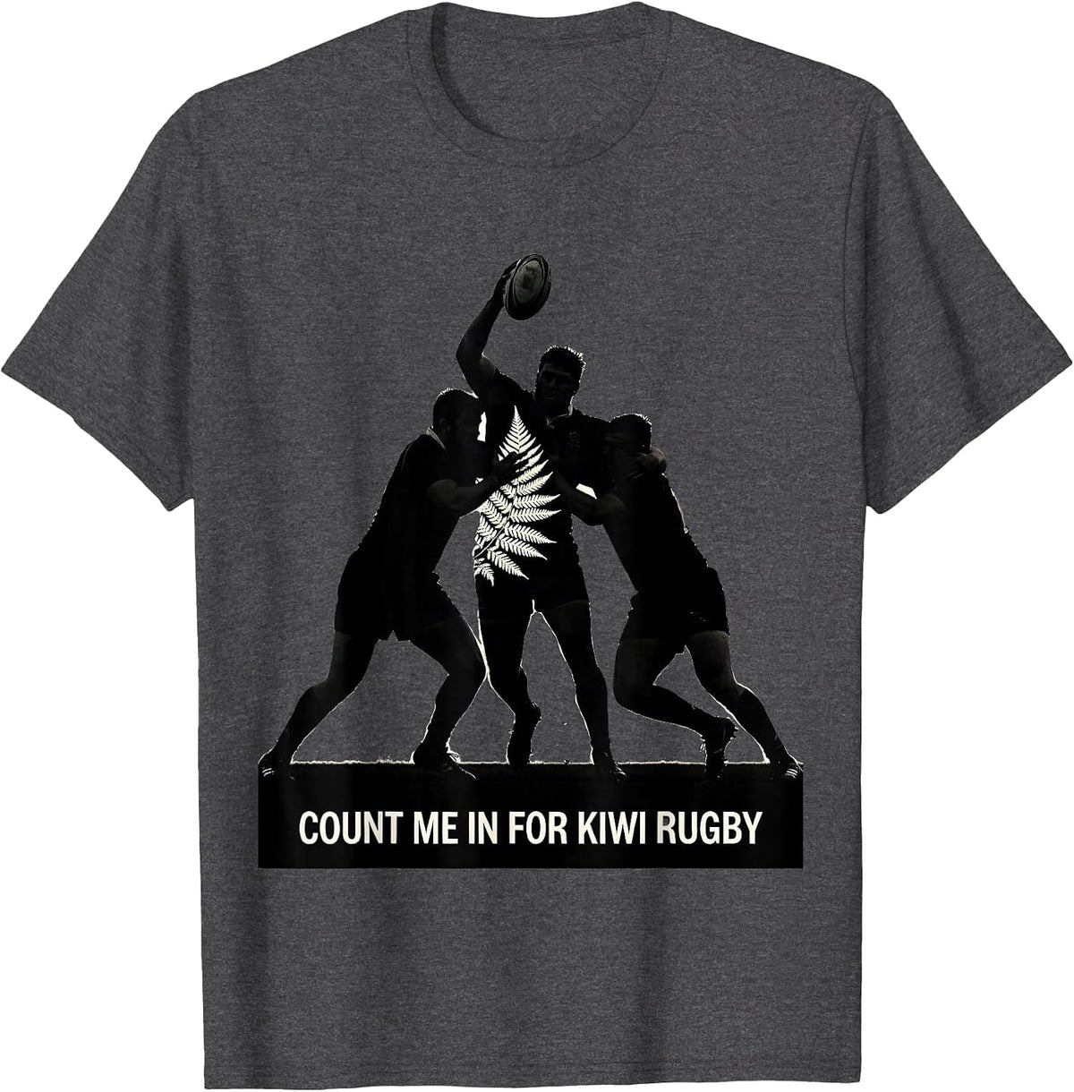 Men's Count Me In For Kiwi Rugby Silhouette Rugby Fan New Zealand T-Shirt - Dark Heather Grey