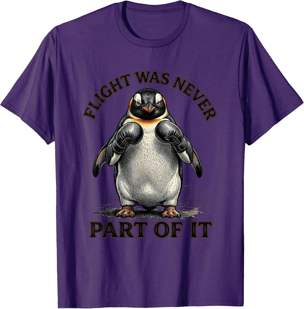 Men's Flight Was Never Part Of It Funny Penguin Martial Arts Humor T-Shirt - Purple