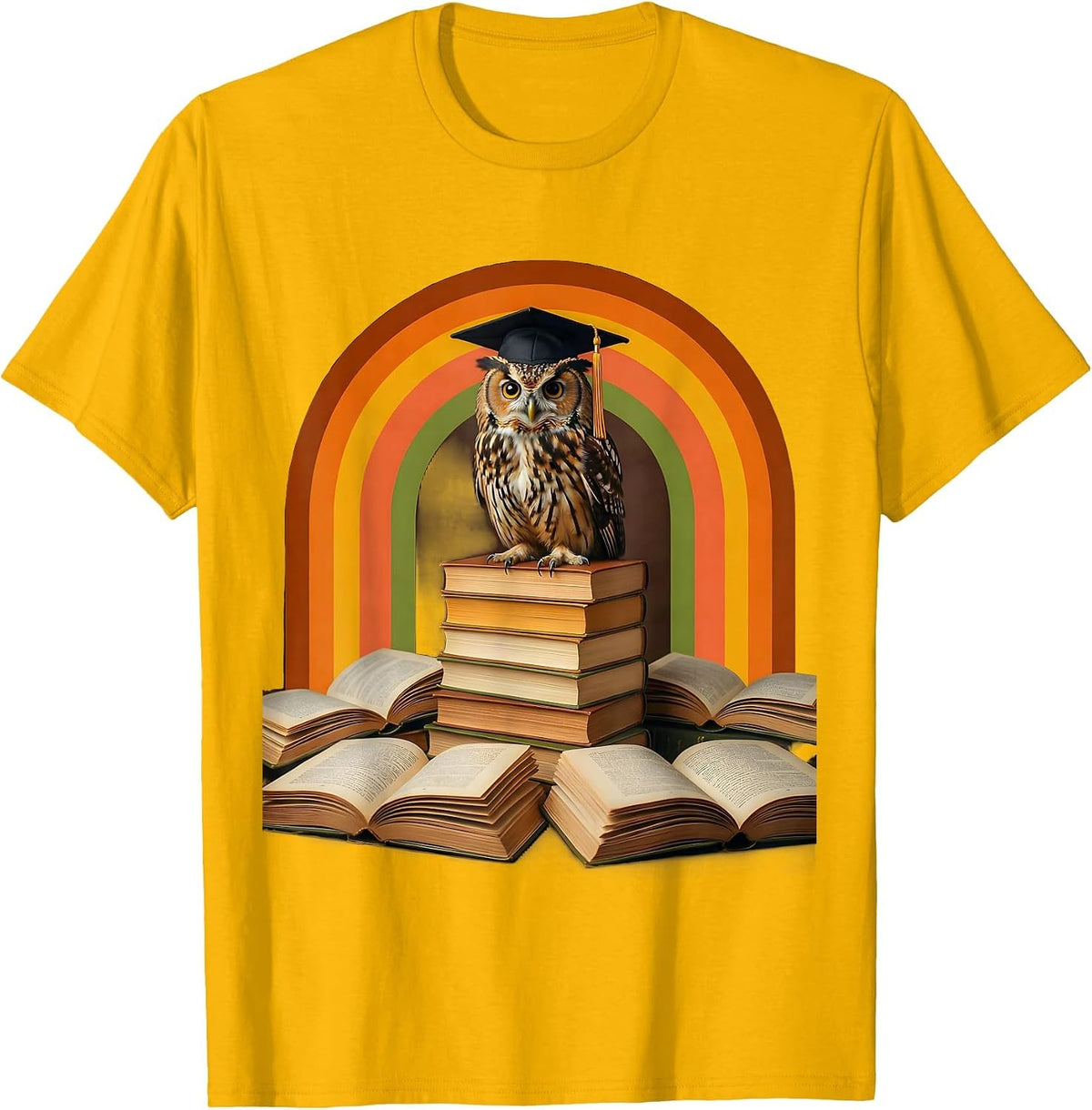 Owl Graduation Cap Books Reading Lover Gift T-Shirt - Golden Yellow