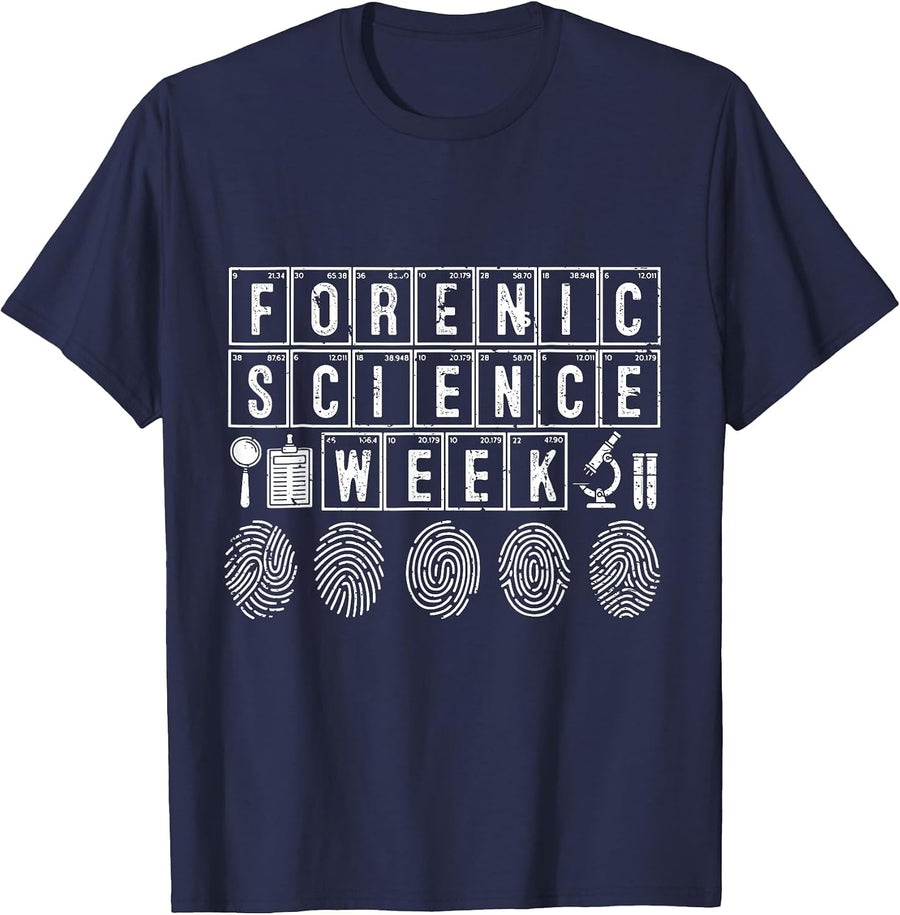 Celebration of National Forensic Science Week T-Shirt - Navy Blue