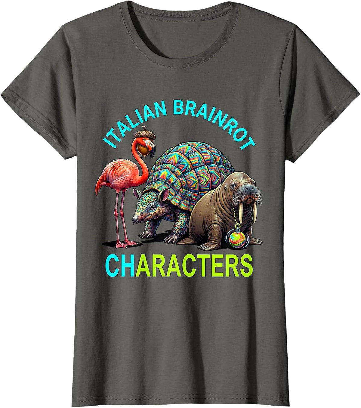 Women's Italian Brainrot Characters Funny Meme Kids Birthday T-Shirt - Asphalt Grey
