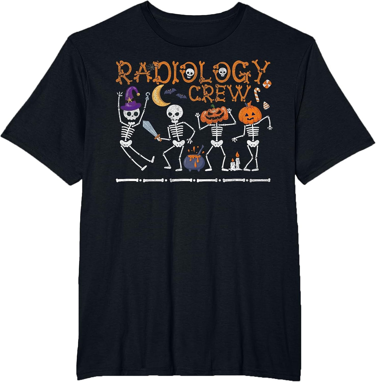 Radiology Crew Dancing Skeleton Funny Halloween Party T-Shirt - Black