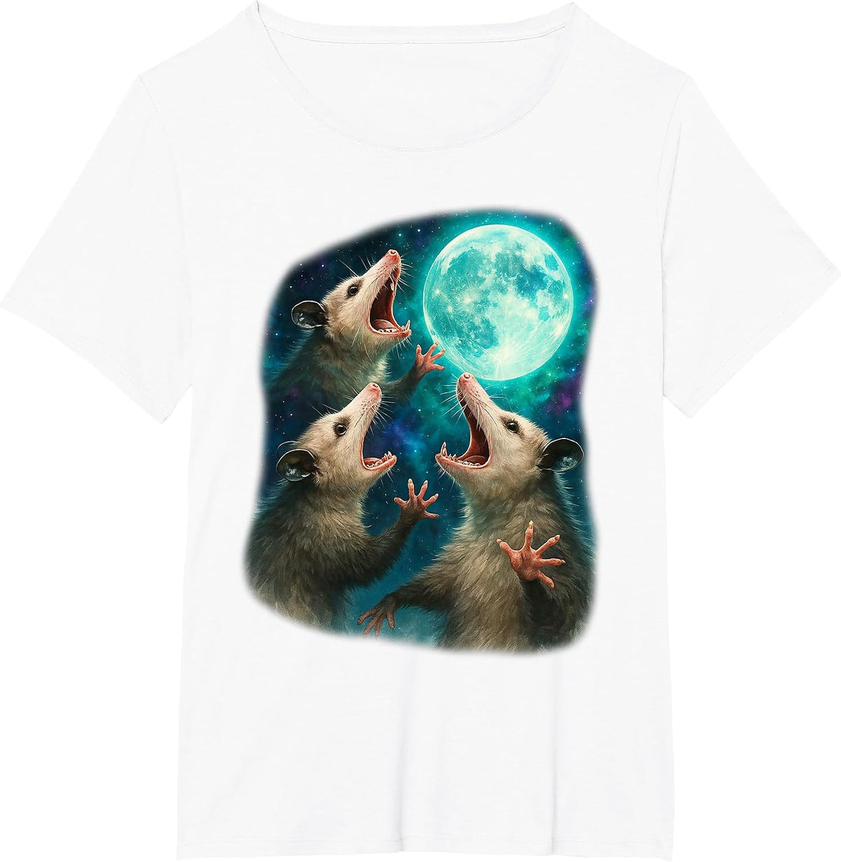 Three Possum Moon Funny Weird Cursed Meme 3 Opossums Howl T-Shirt - White