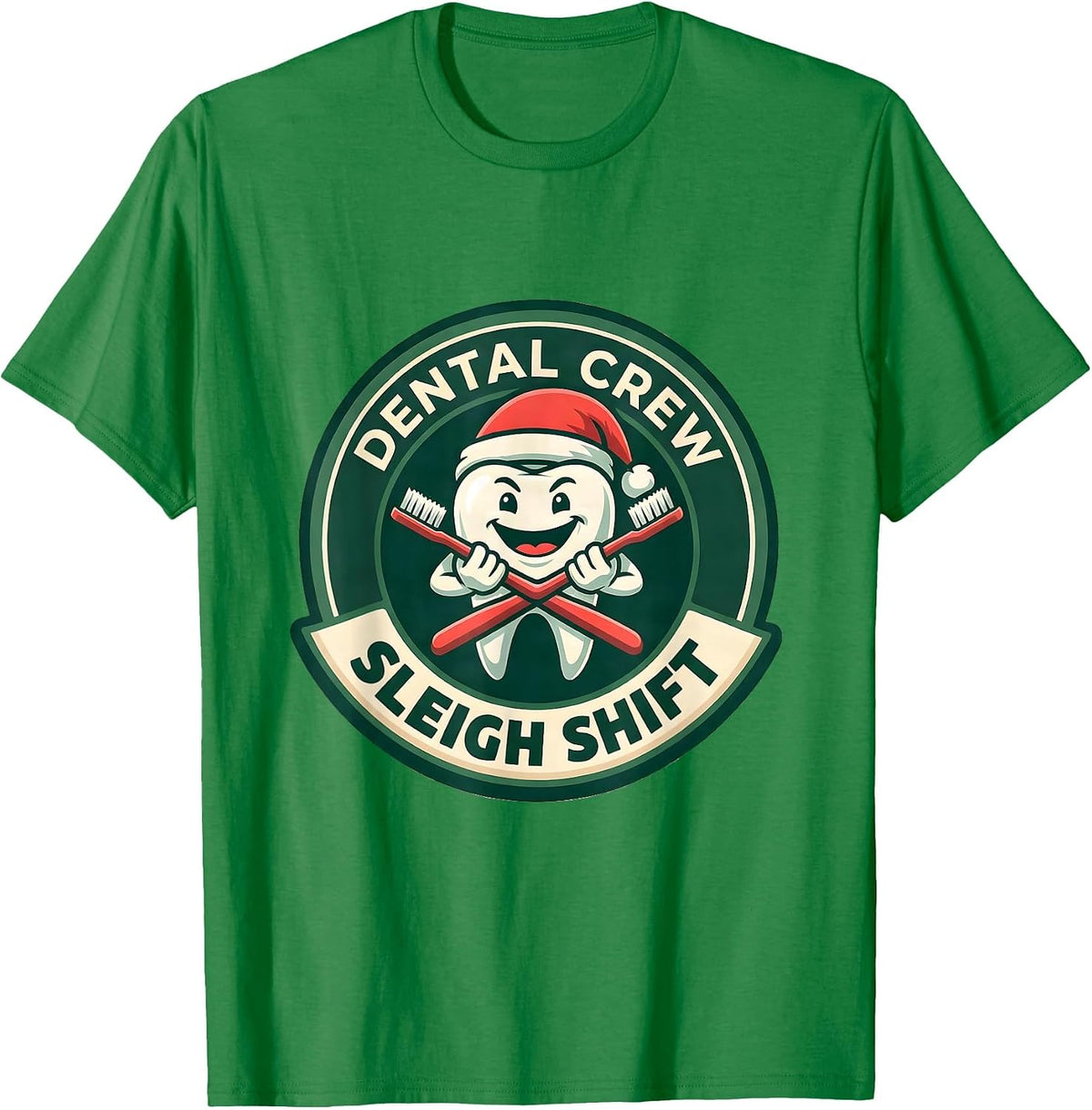 Men's Dental Crew Sleigh Shift Funny Dentist Santa Hat Dental Team T-Shirt - Kelly Green
