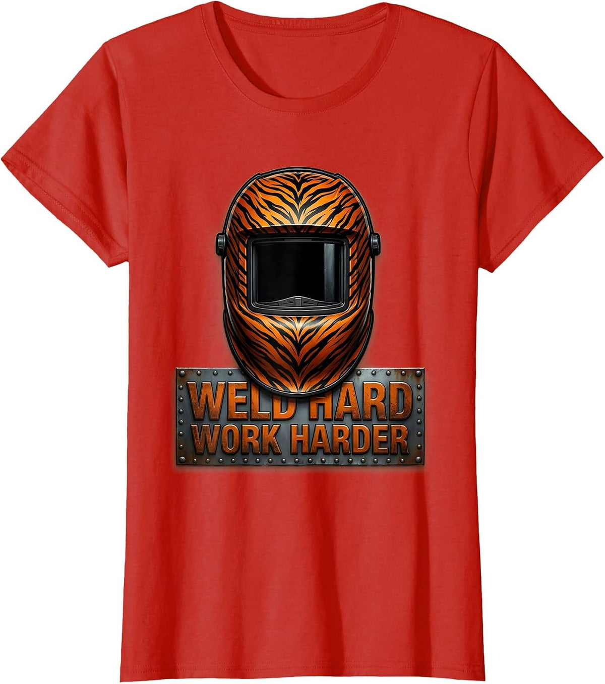 Women's Weld Hard Work Harder Welder Graphic Design T-Shirt - Red