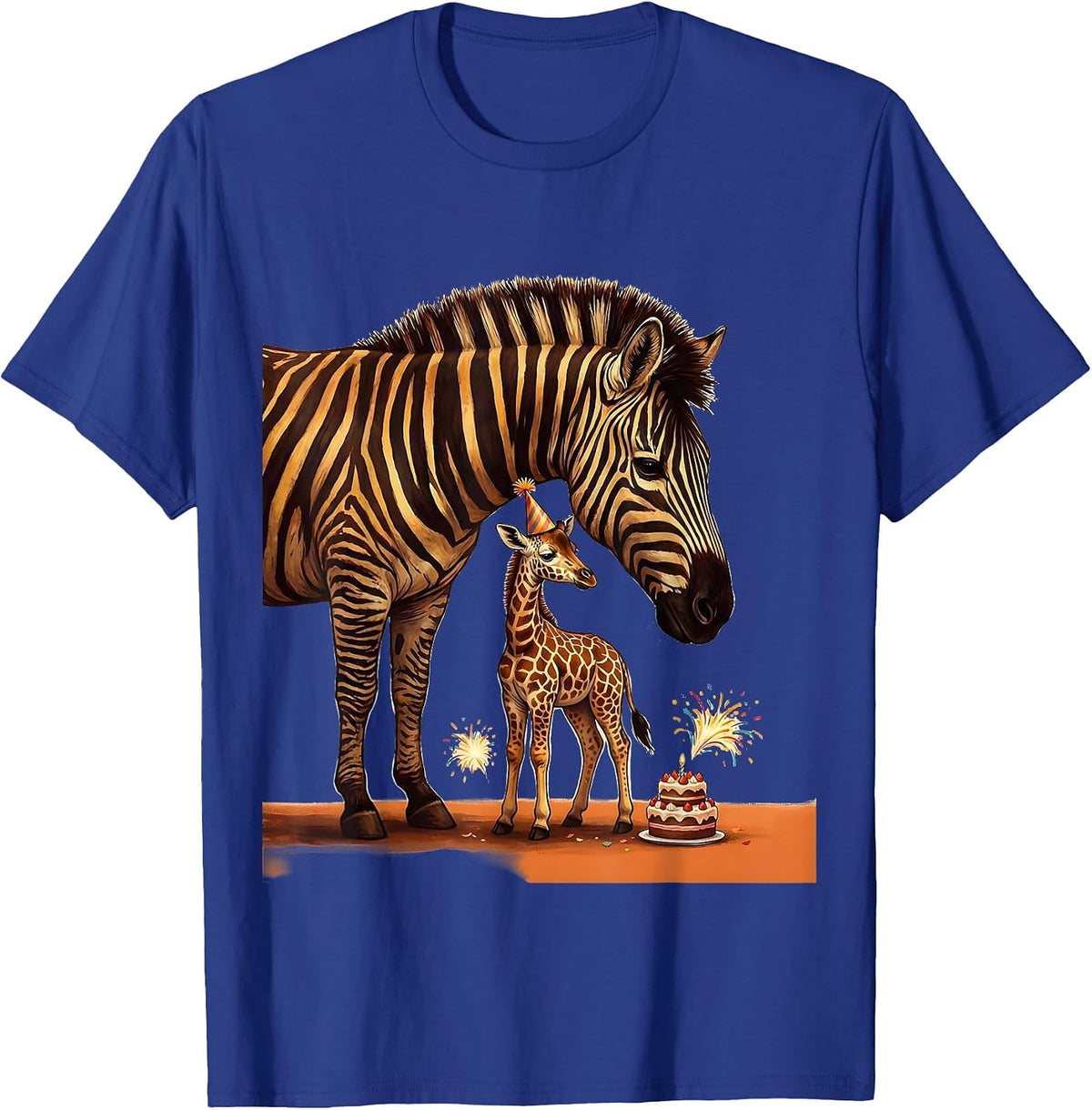 Men's Zebra and Giraffe Party Animal Birthday Zoo Safari Kids T-Shirt - Royal Blue